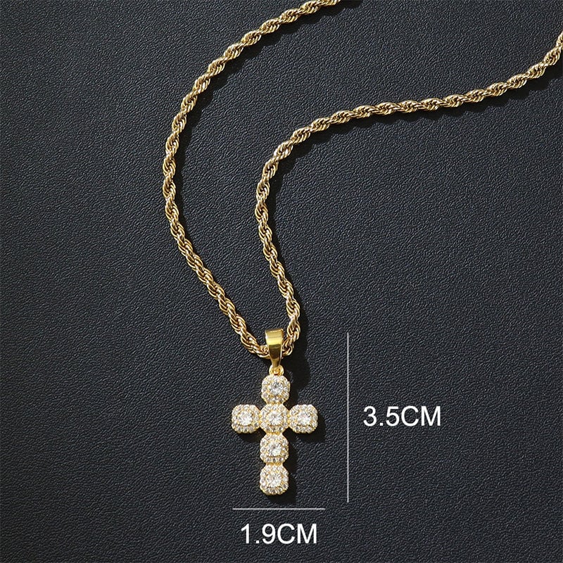 ⏳⏰Copper Inlaid Zircon Cross Charm Pendant📿✝️💎