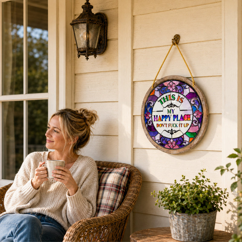 Stained Glass Happy Place Hanging Decor
