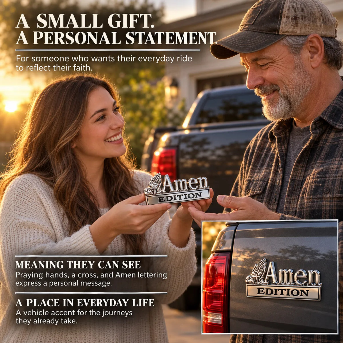 Amen Edition Metal Emblem | 3D Chrome Cross & Wings Badge with 3M VHB Adhesive for Pickups, SUVs & Tailgates 🚘