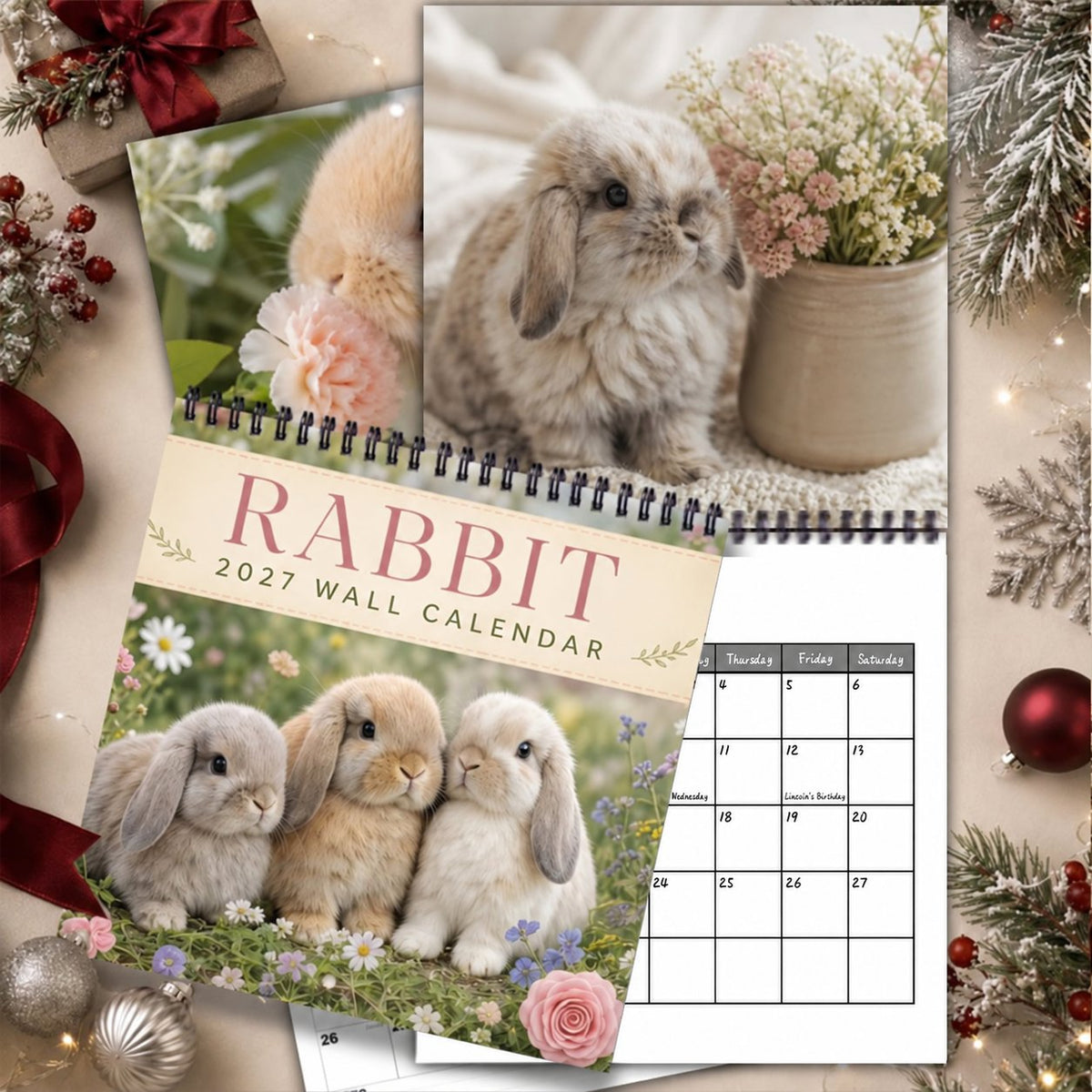 🐰2027 Cute Rabbit Wall Calendar – 12 Months of Adorable Rabbit Portraits & Playful Moments