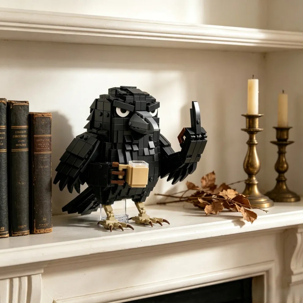 🐦⬛ Sarcastic Coffee Crow™ Building Block Set – Funny Do Not Disturb Desk Decor