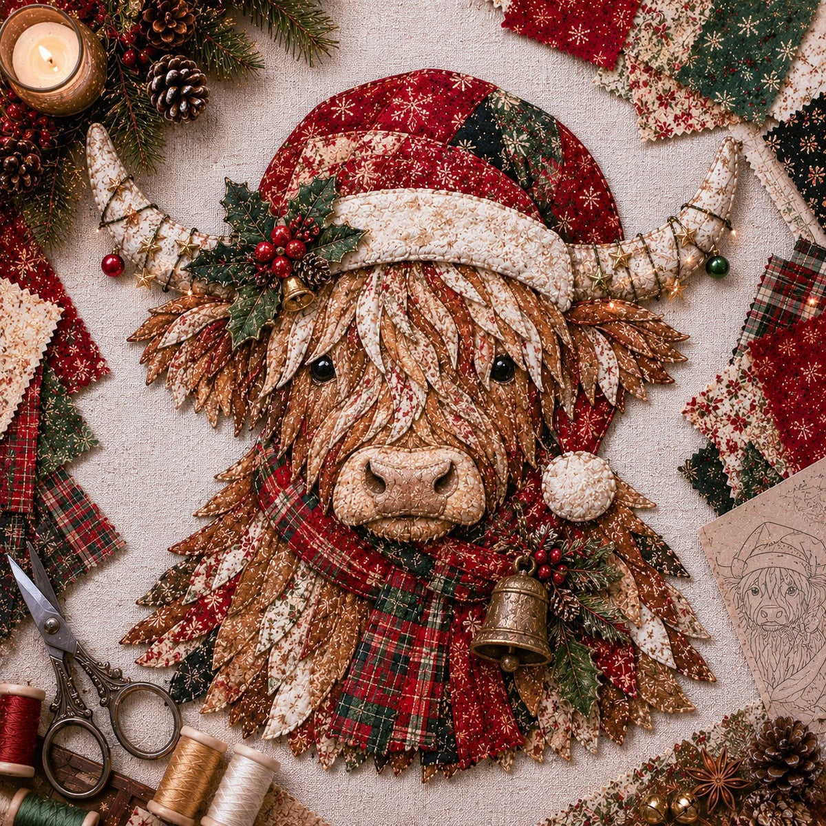๐ฎ๐๐ธ Birth Flower Highland Cow 3d Layered Fabric Art Diy Kit (beginner-friendly)