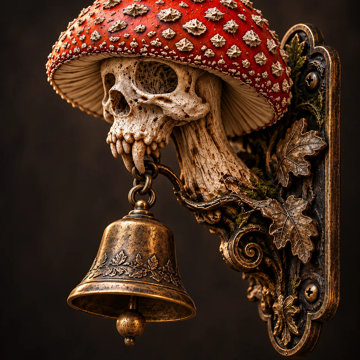 šš Skullcap Guardian⢠ā Gothic Mushroom Skull Door Bell With Vintage Bronze Chime