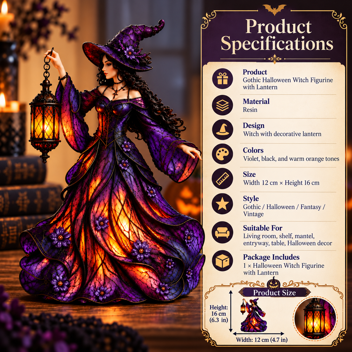 🧙♀️ Gotische Halloween-Hexenfigur mit LED-Laterne🎁