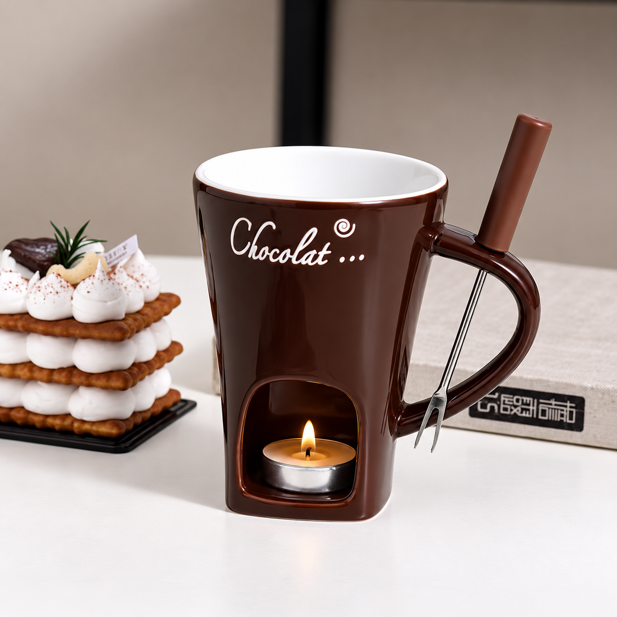 Ceramic Chocolate Fondue Mug With Tealight Warmer