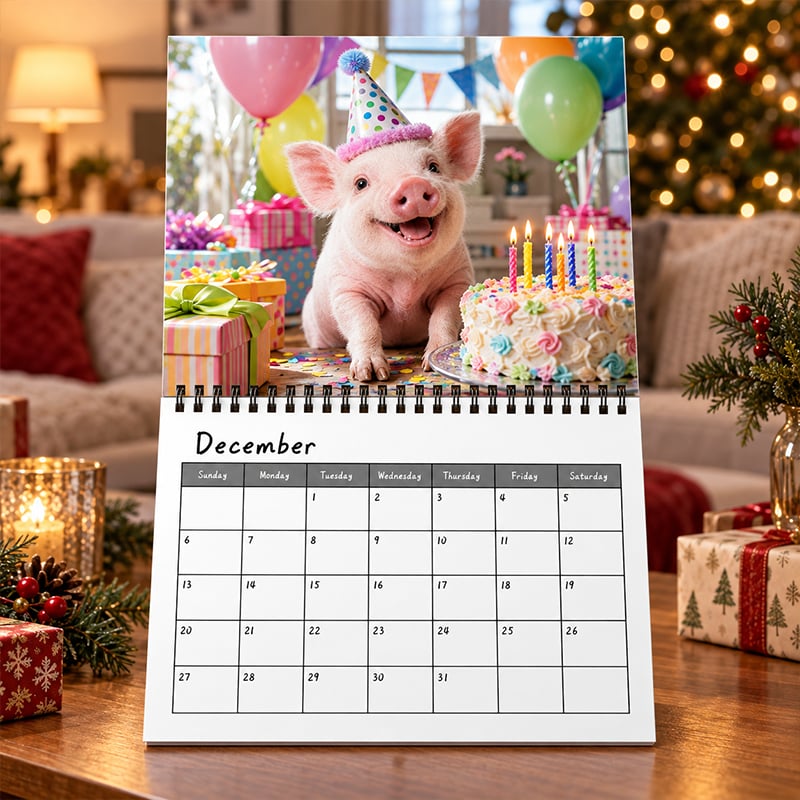 🐷 2027 Funny Pig Wall Calendar, 12-Month Spiral Planner With Notes