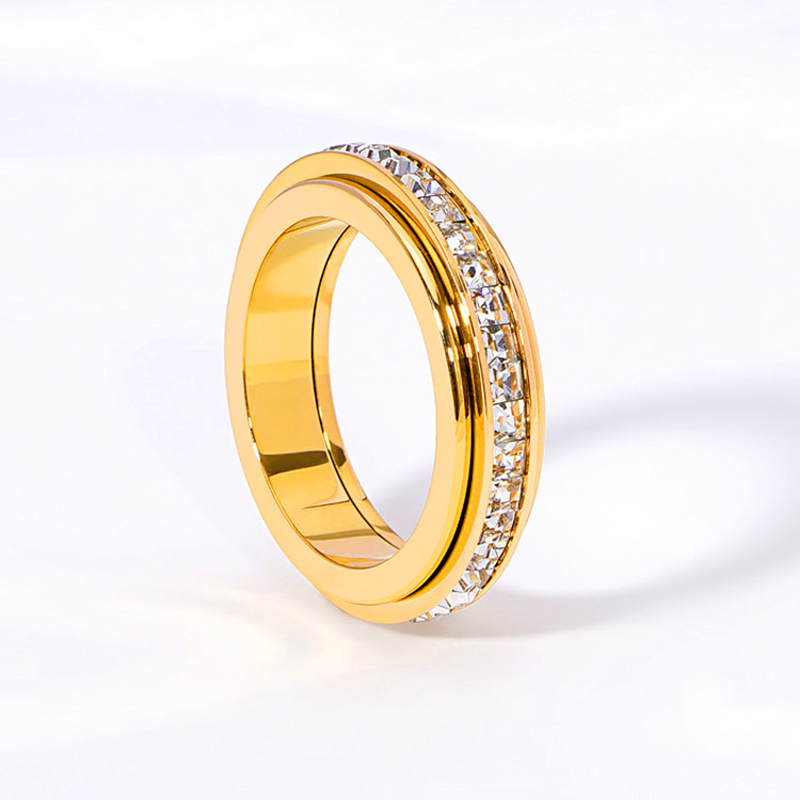 đź’–Titanium steel rotating spinner ring with cubic zirconiađź’–