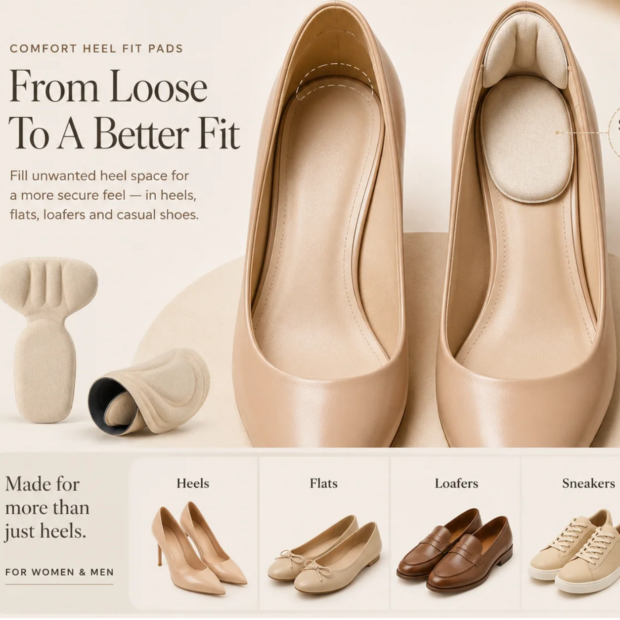 🔥 5-Pair Pack | Comfort Heel Fit Pads – Anti-Slip Cushioned Shoe Inserts for Better Fit & Heel Comfort