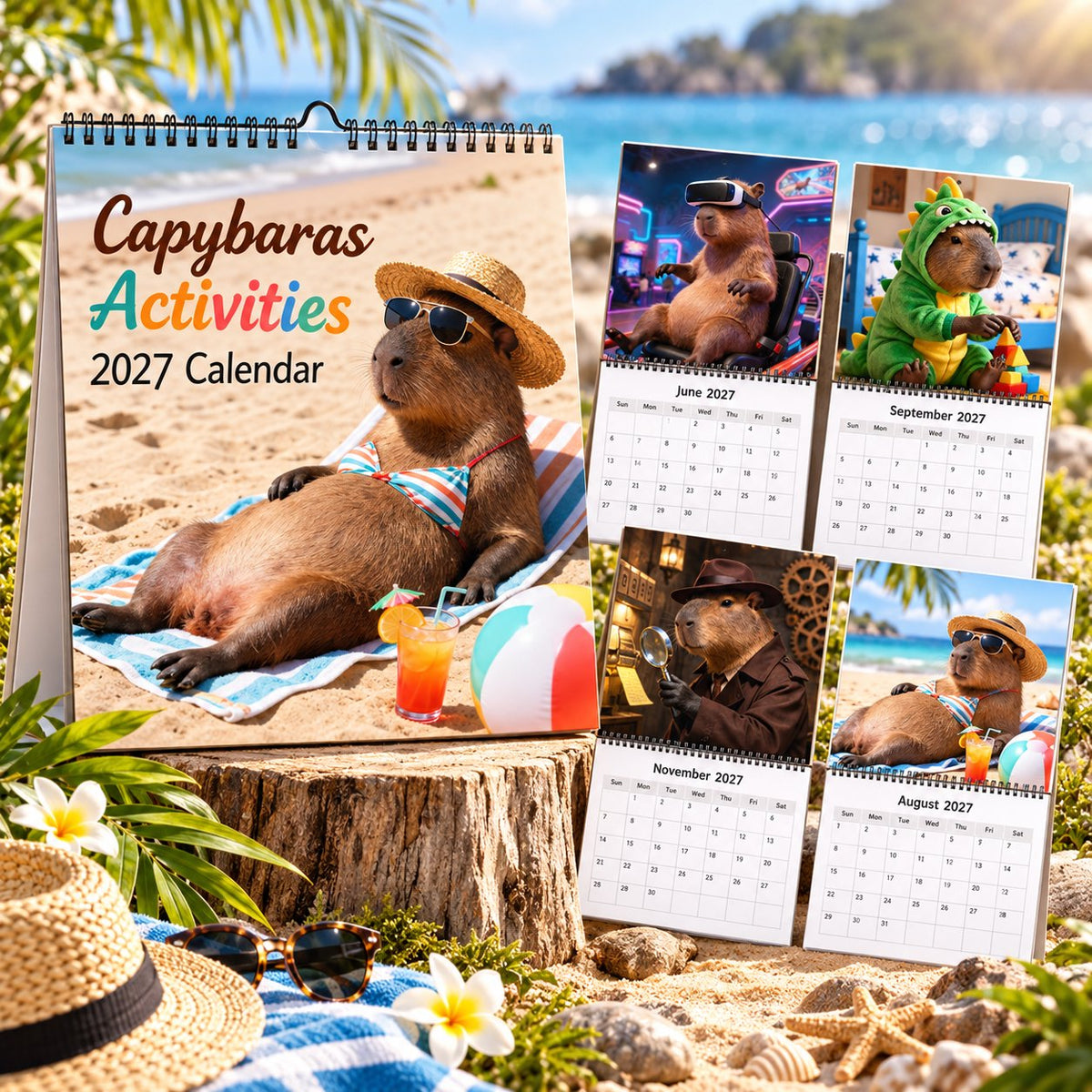 🔥😍📌 2027 Capybara Wall Calendar, Spiral Monthly Planner for Home