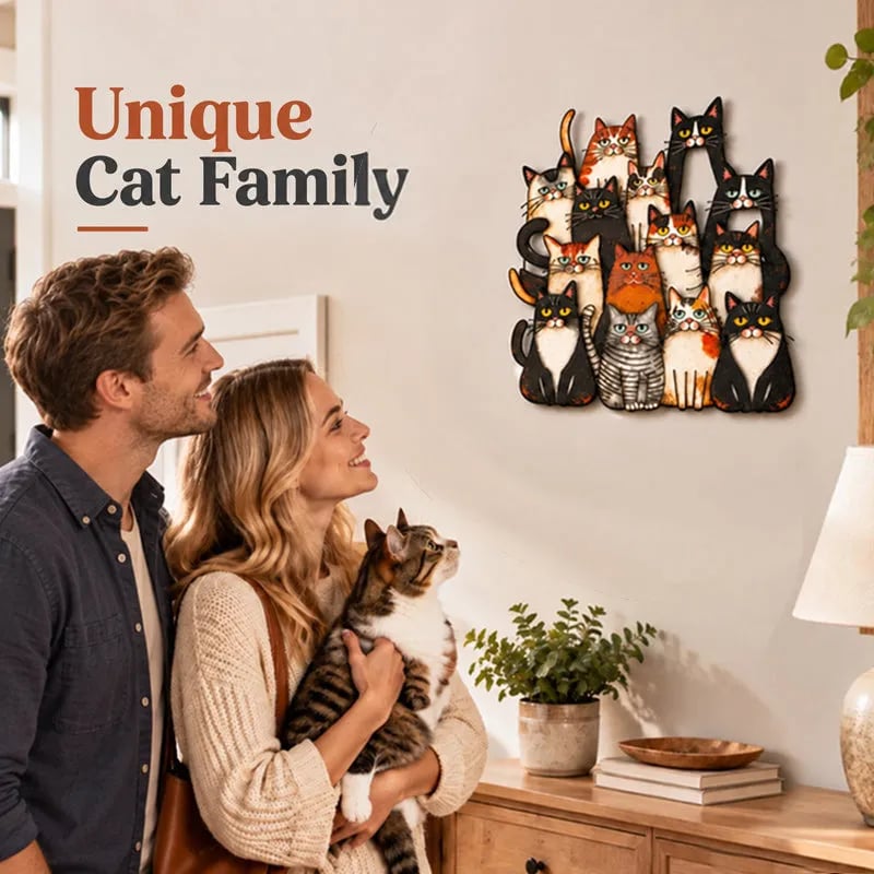 Whimsical Cat Family Metal Wall Art😻🐾