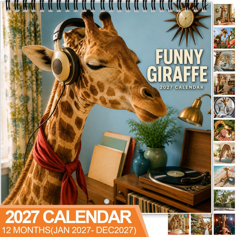 🦒 Funny Giraffe 2027 Wall Calendar – Music, Sass & Long-Necked Charm