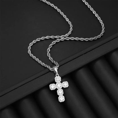 ⏳⏰Copper Inlaid Zircon Cross Charm Pendant📿✝️💎