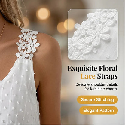 👚⏰ Elegant Dot Lace Strap Tank Top – Soft & breathable – Delicate lace straps, flattering fit – perfect for layering or summer chic 🌸