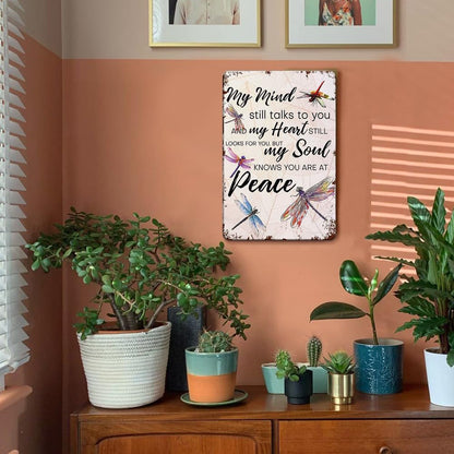 "My Mind Still Talks To You" Vintage Dragonfly Memorial Sign