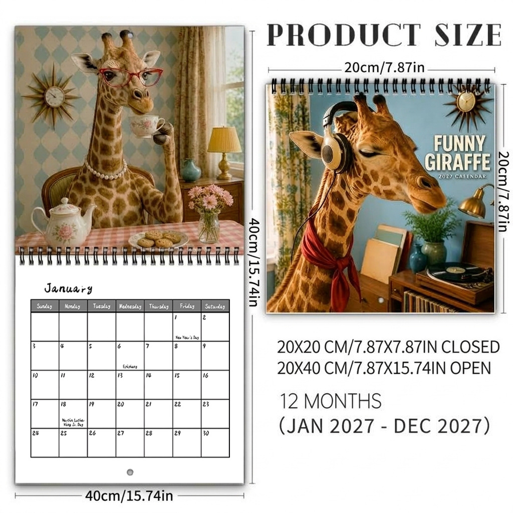 🦒 Funny Giraffe 2027 Wall Calendar – Music, Sass & Long-Necked Charm