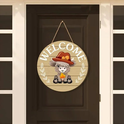 🐮 35-Piece Interchangeable Highland Cow Welcome Sign – Seasonal Magnetic Door Decor