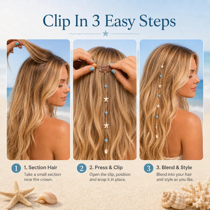🌊⭐Beachy Mermaid Hair Accent Clip (Featuring blue bead accents, starfish, and shell charms)