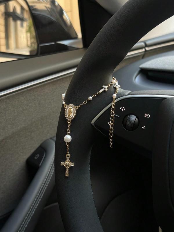 🚗 Unique Retro Steering Wheel Rosary Pendant