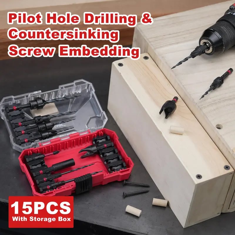 🛠️ Wood Countersink Drill Bit Set with 1/4" Hex Shank – Precision Woodworking Tool Kit