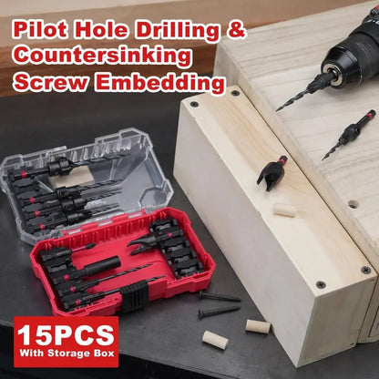 🛠️ Wood Countersink Drill Bit Set with 1/4" Hex Shank – Precision Woodworking Tool Kit