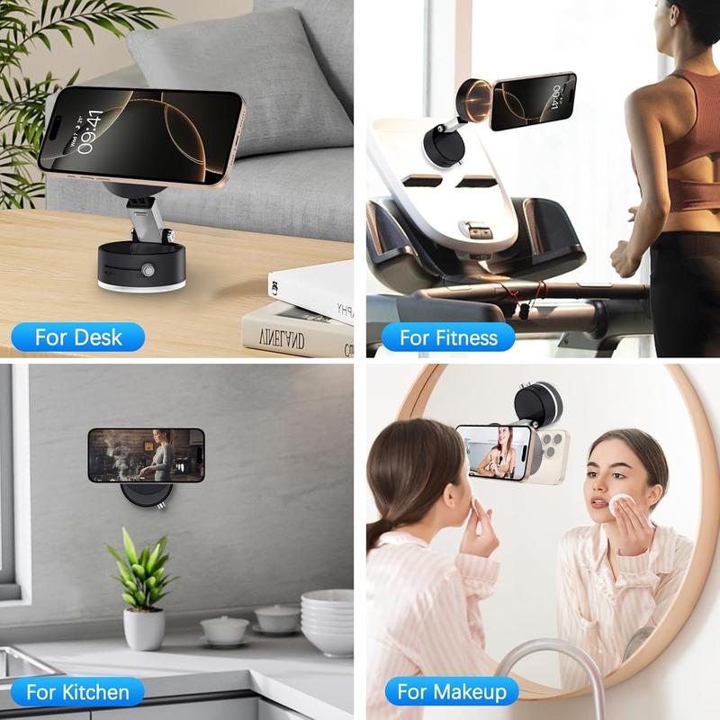 Vacuum magnetic phone holder, foldable and portable double-sided vacuum magnetic adjustable phone stand.