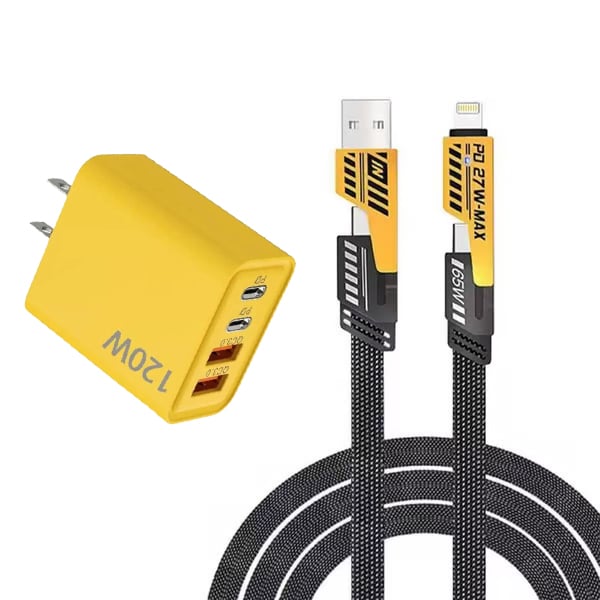 🔋🔥Portable Fast Charger, Type C/USB A Dual Ports Adapter,4 in 1 Fast Charging Cable & Data Sync⚡⚡
