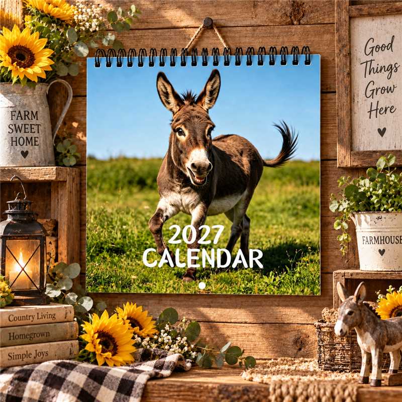 🫏2027 Donkey Wall Calendar – 12 Months of Gentle Donkey Portraits & Peaceful Countryside Moments