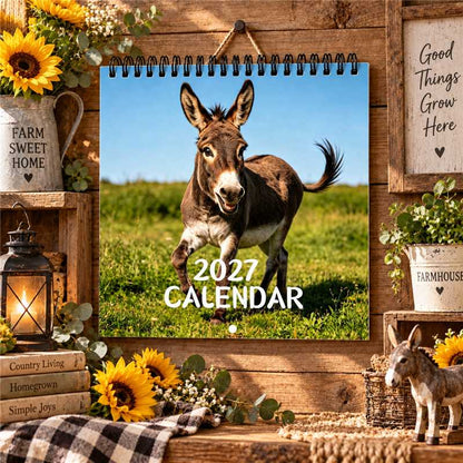 🫏2027 Donkey Wall Calendar – 12 Months of Gentle Donkey Portraits & Peaceful Countryside Moments