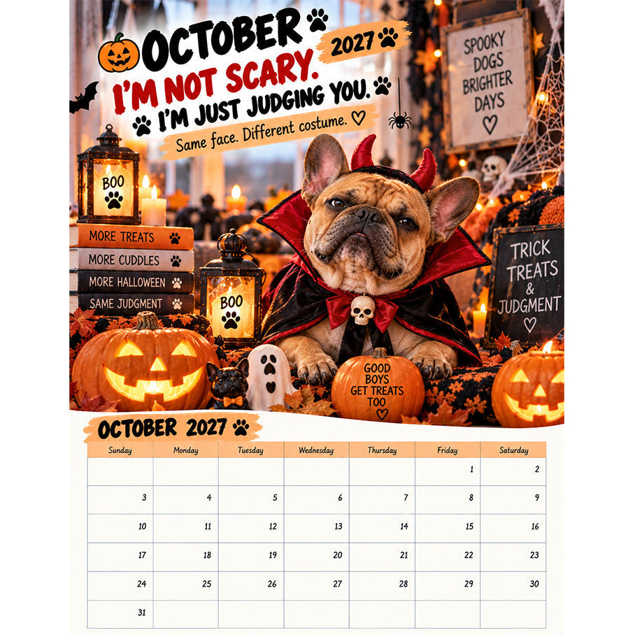 2027 French Bulldog Calendar – Funny Frenchie Wall Calendar, 12-Month Dog Calendar for French Bulldog Lovers