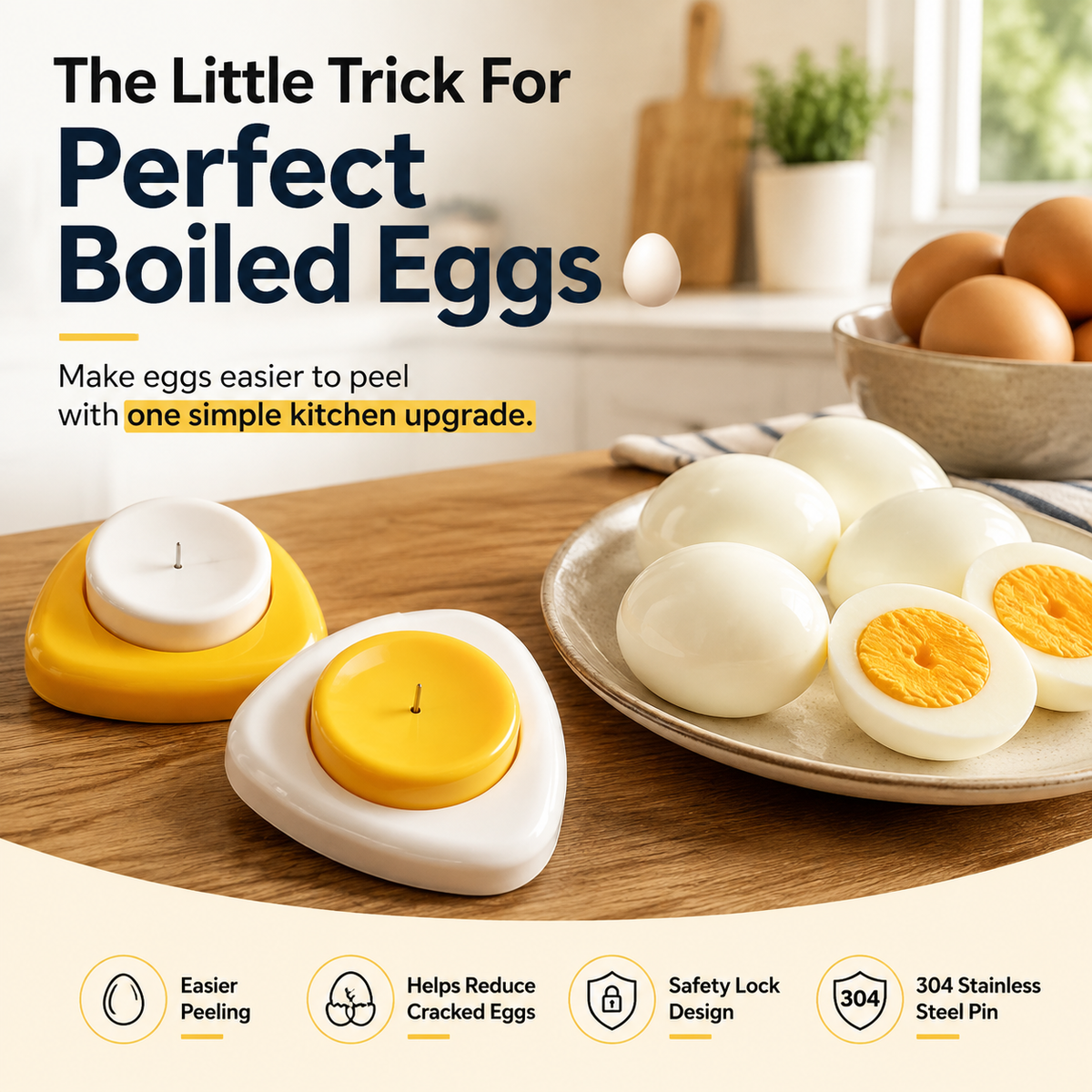 🥚3PCS Egg Piercer for Perfect Boiled Eggs – Easy Peel Egg Tool with Safety Lock & 304 Stainless Steel Pin