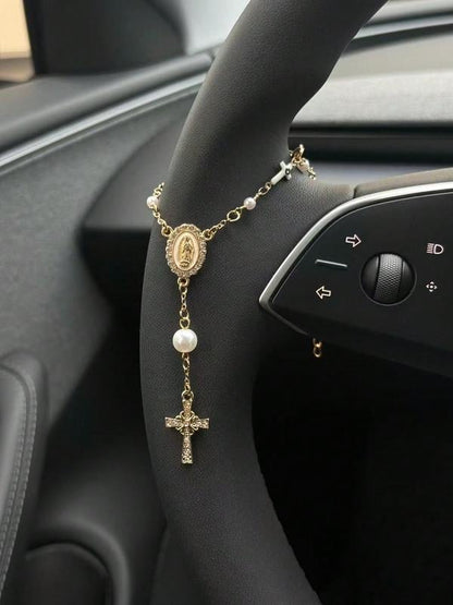 🚗 Unique Retro Steering Wheel Rosary Pendant