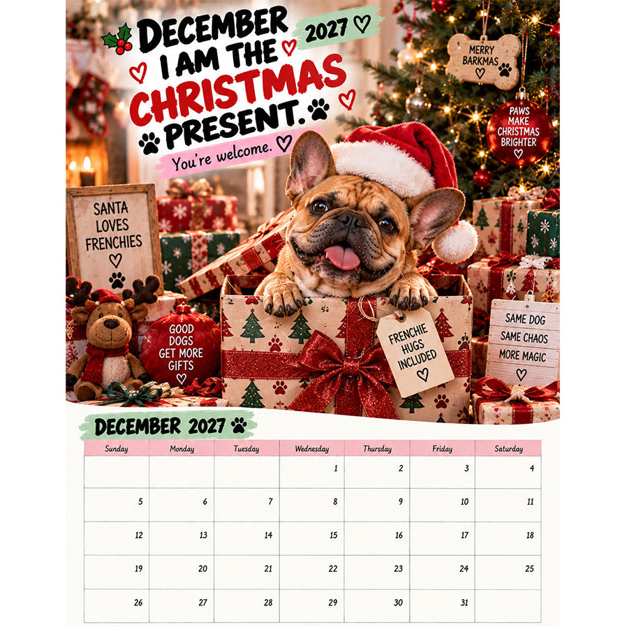 2027 French Bulldog Calendar – Funny Frenchie Wall Calendar, 12-Month Dog Calendar for French Bulldog Lovers