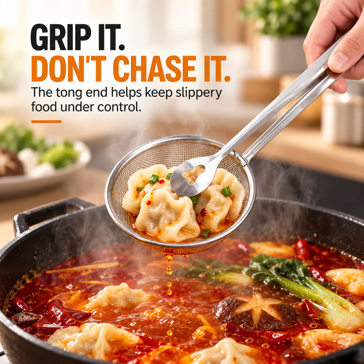 🔥（BUY 1 GET 1 FREE）2-in-1 Stainless Steel Strainer Tongs – Grab, Drain & Serve with One Tool