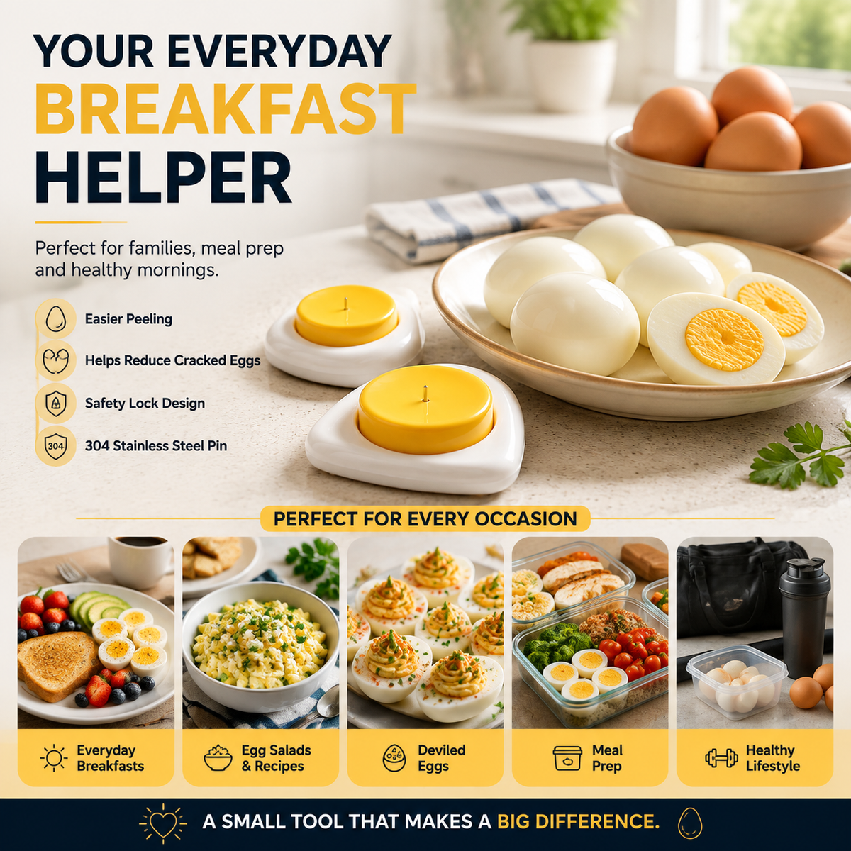 🥚3PCS Egg Piercer for Perfect Boiled Eggs – Easy Peel Egg Tool with Safety Lock & 304 Stainless Steel Pin
