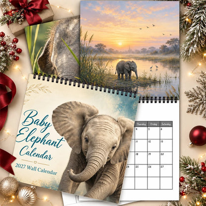 Baby Elephant 2027 Wall Calendar – Cute Baby Elephant Art Calendar, Gift for Wildlife Animal Lovers
