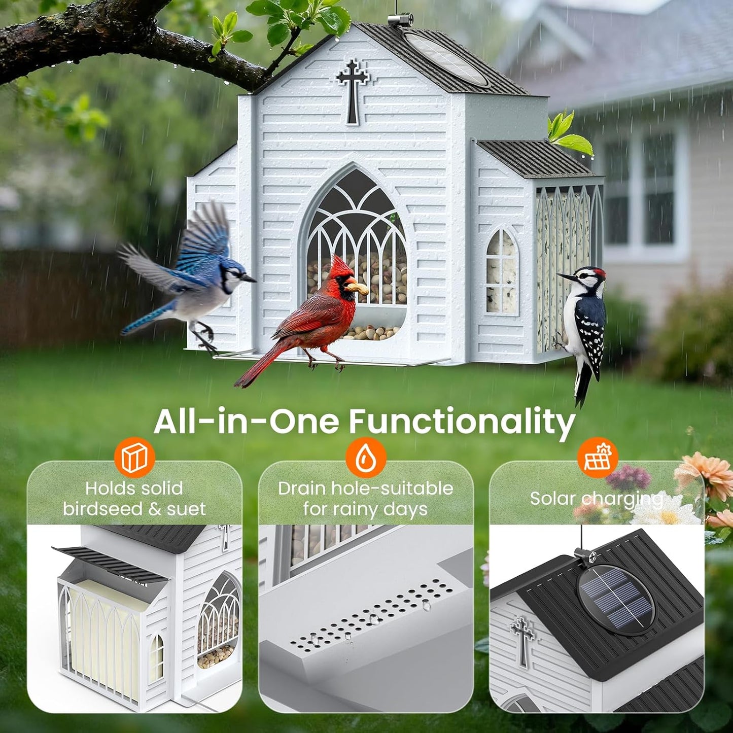 🔥✝️Church-Shaped Metal Solar Bird Feeder(✨Same as in the video)