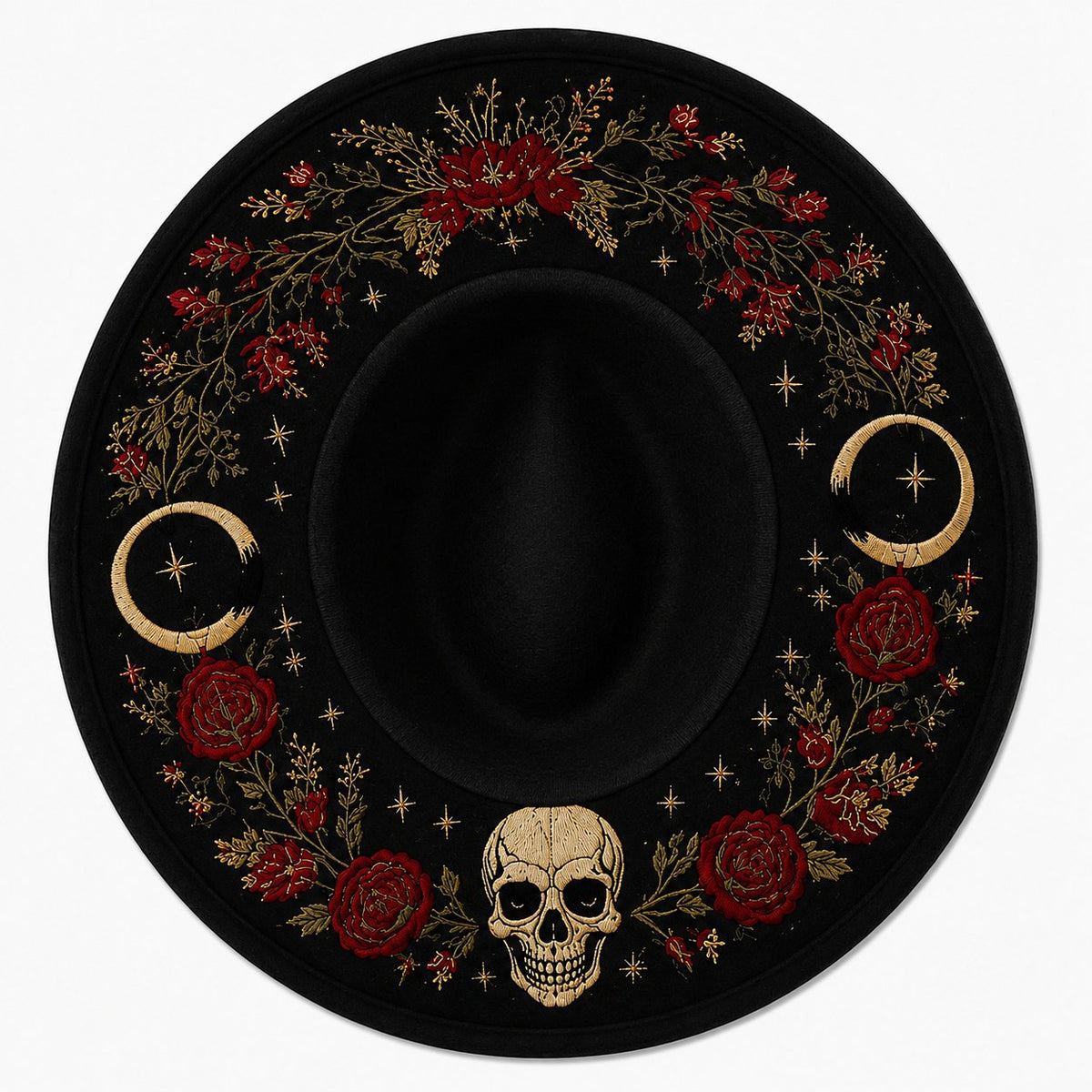 🎃 Gothic Embroidered Wide Brim Fedora Hat 🖤🌙