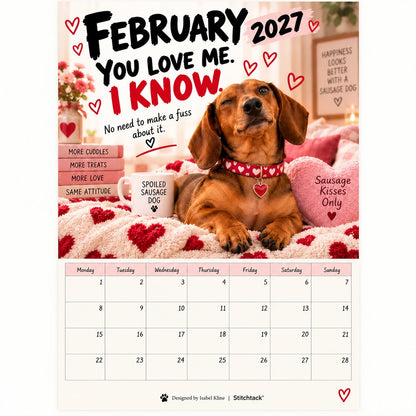 🐶2027 Funny Dachshund Wall Calendar – Sarcastic Sausage Dog Calendar, A4 Monthly Dog Lover Gift