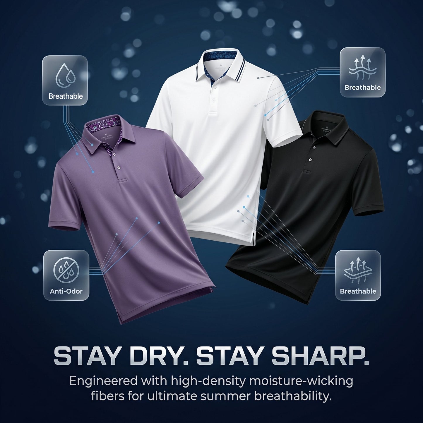 👕3-Pack Men's Performance Polo Shirts -Moisture Wicking🔥