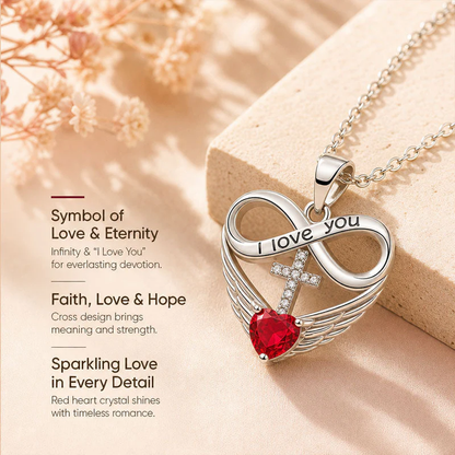 💖 I Love You Forever Heart Angel Wing Cross Necklace 💖
