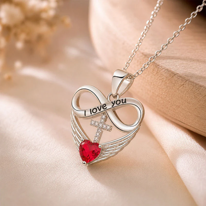 💖 I Love You Forever Heart Angel Wing Cross Necklace 💖