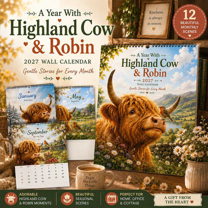 2027 Highland Cow & Robin Wall Calendar