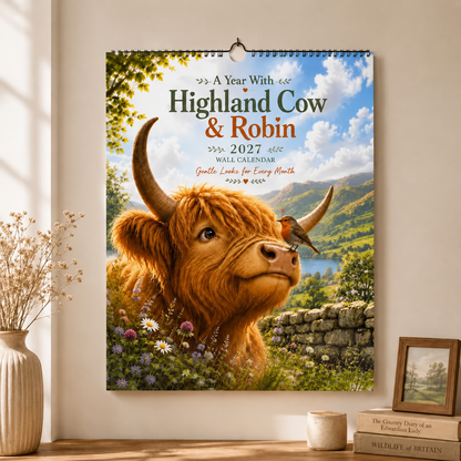 2027 Highland Cow & Robin Wall Calendar