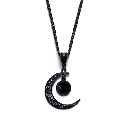 Gothic Dark Crystal Beaded Chain Necklace with Hollow Out Moon Alloy Pendant🖤🌙