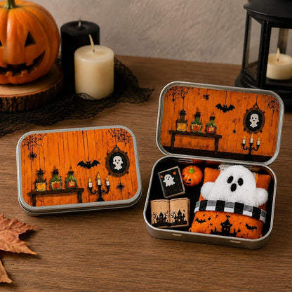 Halloween Mini Ghost Tin Box Set - Cute Spooky Halloween Travel Figurine