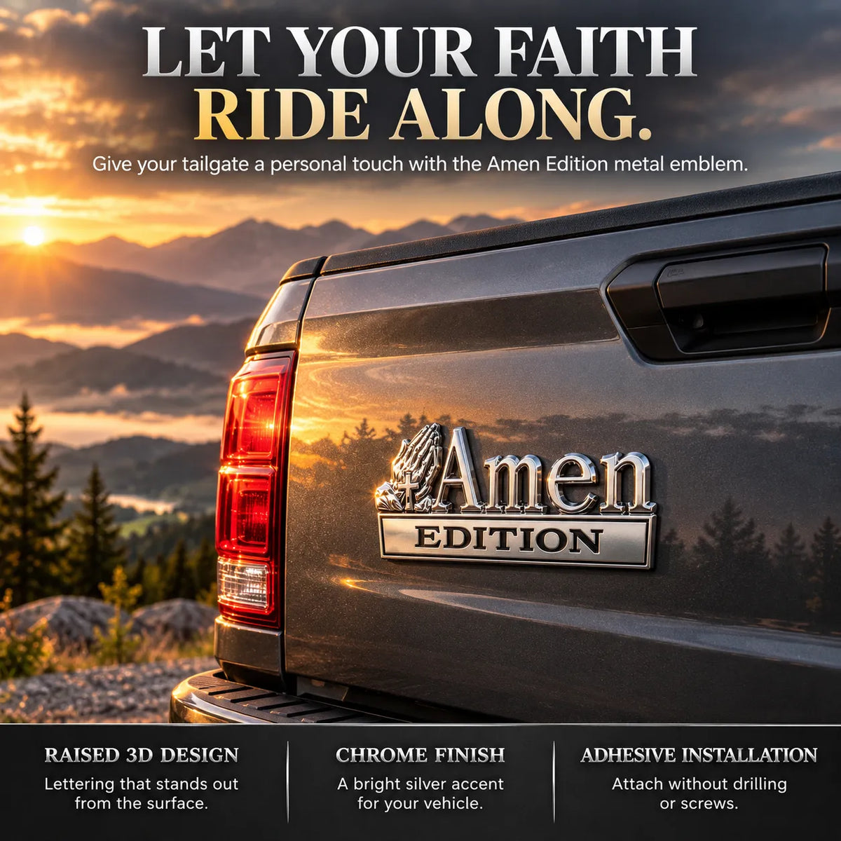 Amen Edition Metal Emblem | 3D Chrome Cross & Wings Badge with 3M VHB Adhesive for Pickups, SUVs & Tailgates 🚘