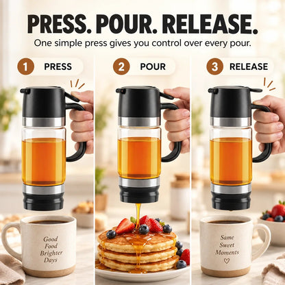 🍯 12oz No-Drip Honey & Syrup Dispenser – Press-to-Pour Glass Jar with Handle