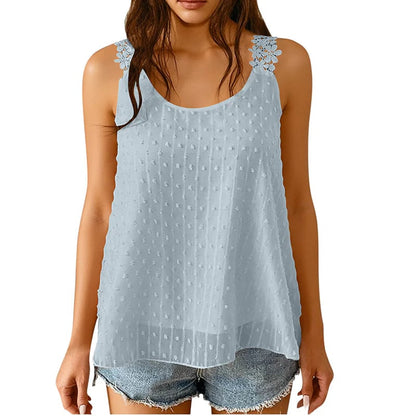 👚⏰ Elegant Dot Lace Strap Tank Top – Soft & breathable – Delicate lace straps, flattering fit – perfect for layering or summer chic 🌸