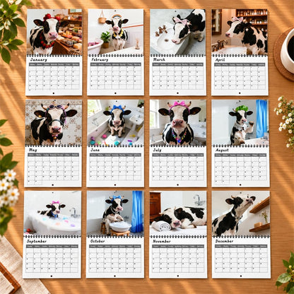 🐄 2027 Funny Cow Wall Calendar, 12-Month Spiral Planner With Notes