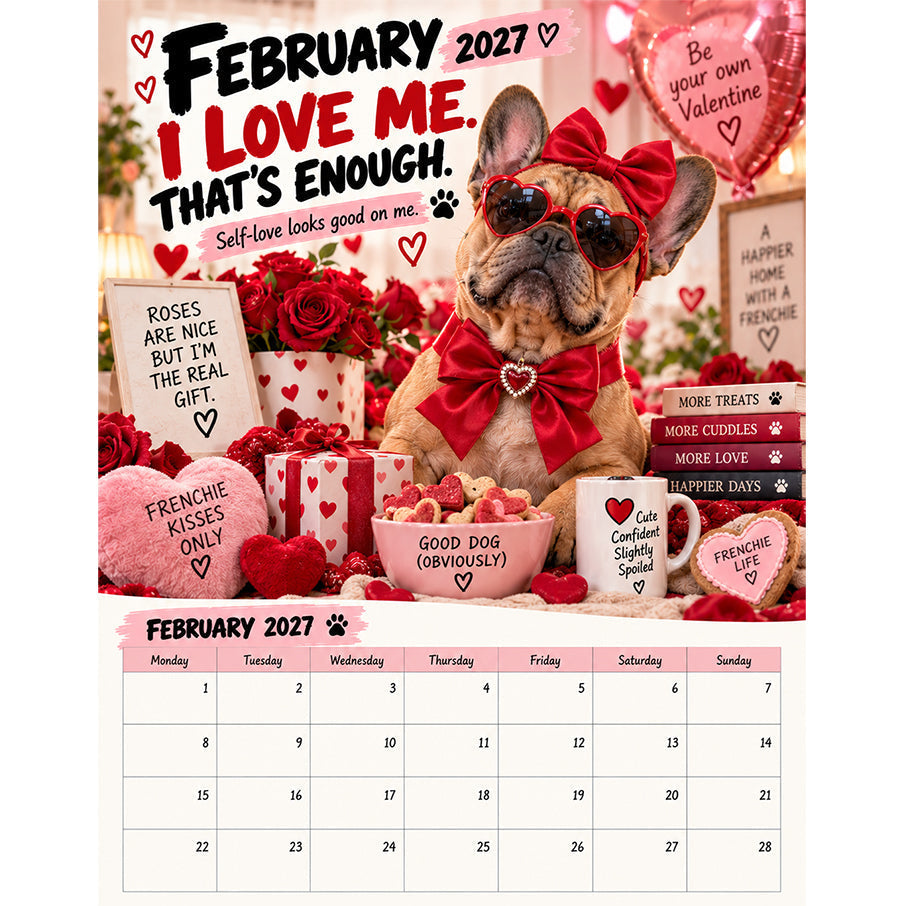 2027 French Bulldog Calendar – Funny Frenchie Wall Calendar, 12-Month Dog Calendar for French Bulldog Lovers